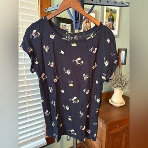 LOFT Navy Floral Short Sleeve Tee